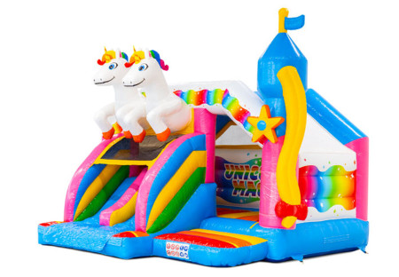 Nieuw in de verhuur unicorn dubbel slide  Afmetingen 4.9 x 4.7 x 4.2m Te huur voor 130 euro per dag. Reserveren kan via WhatsApp 